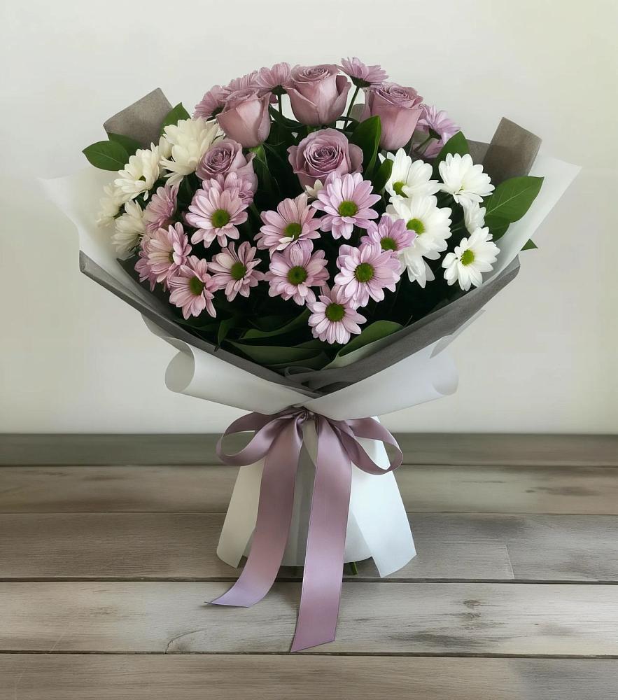 Букет цветов из: Хризантемы и Розы в Краснофлотском