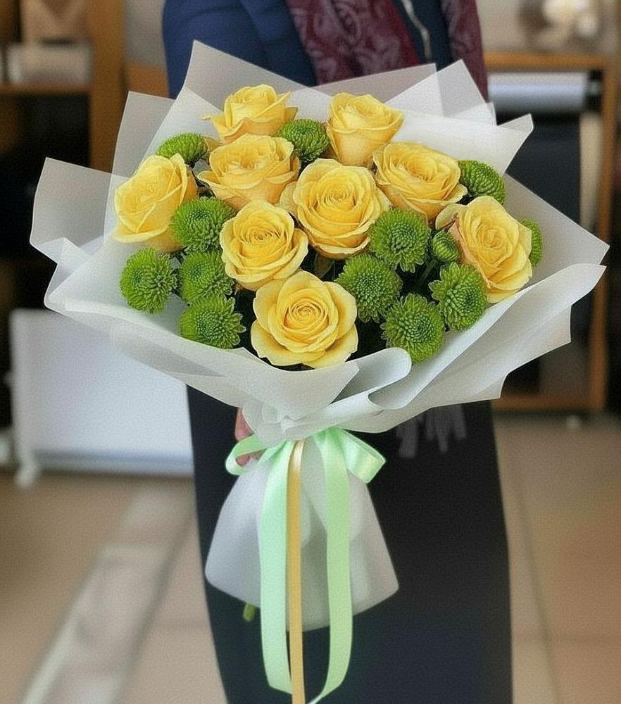 Букет цветов из: Хризантемы и Розы в Краснофлотском