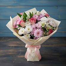 Букет цветов из:  Хризантемы, Альстромерии и Розы в Краснофлотском