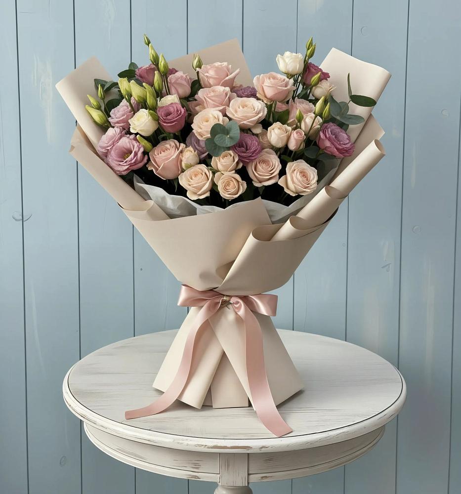 Букет цветов из: Розы и Лизиантусы в Краснофлотском