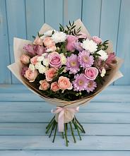 Букет цветов из:  Хризантемы, Розы и Альстромерии в Краснофлотском