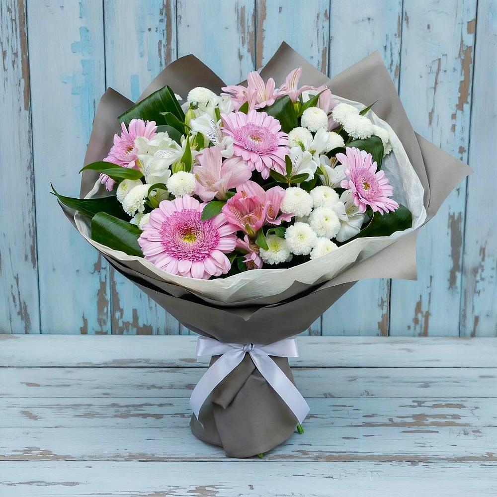 Букет цветов из: Герберы, Альстромерии и Хризантемы в Краснофлотском
