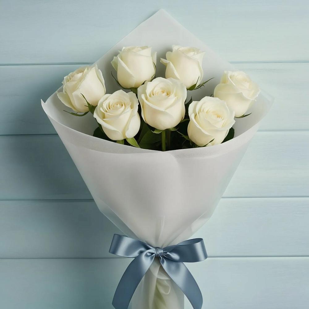 Букет 7 Белых роз Эдлесс Лав в Краснофлотском