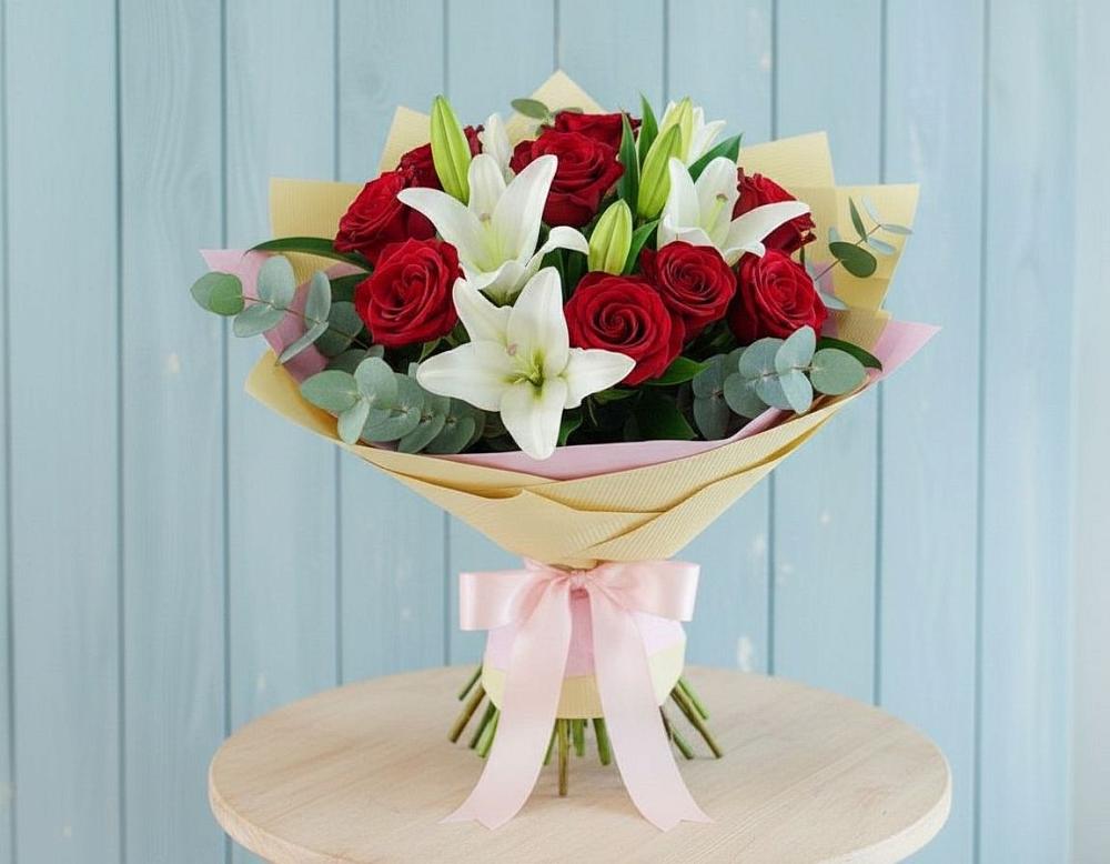 Букет цветов из: Лилии и Розы в Краснофлотском